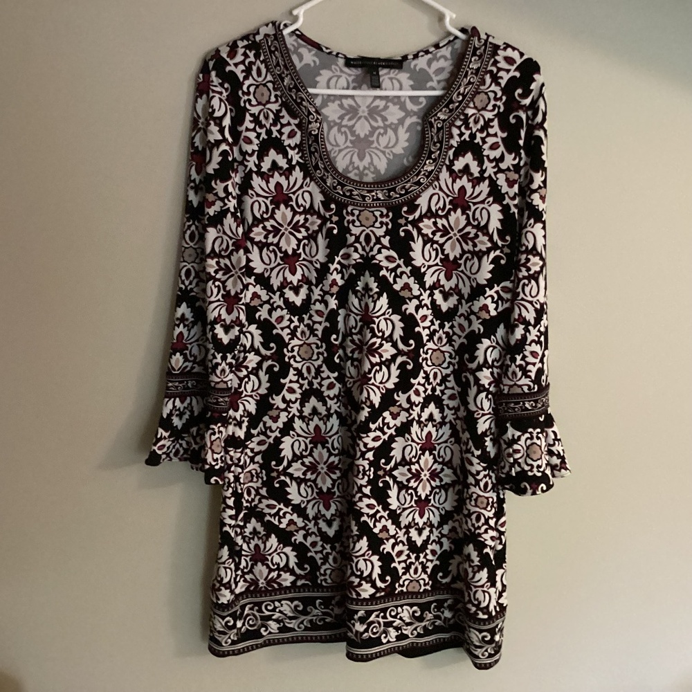 Ladies BLACK MARKEK WHITEHOUSE PAISLEY DRESS 3/4 SLEEVE SIZE MEDIUN EUC